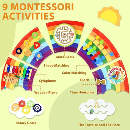 5FT Large Sunshine Rainbow Wooden Activity Wall Panel Christmas Gift - Image 3