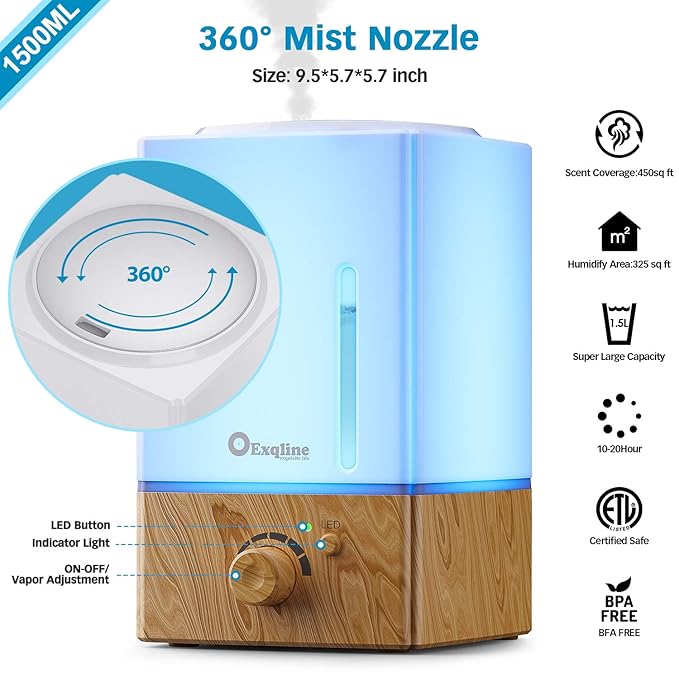 Exqline 1500ml Large Aroma Essential Oil Diffuser - Image 4