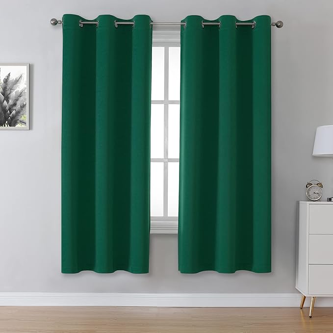 DUALIFE Dark Emerald Green Blackout Curtains - Image 2