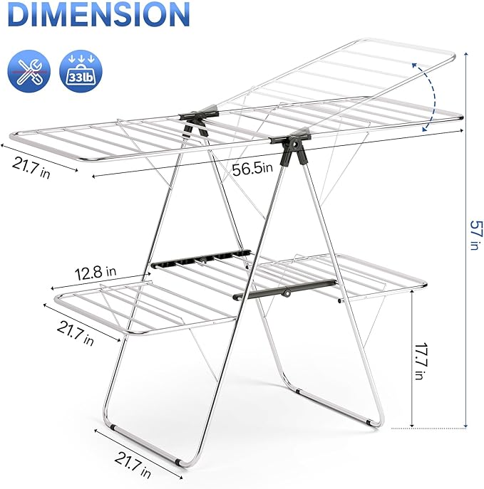 APEXCHASER Clothes Drying Rack, Foldable 2-Level Drying Rack Clothing, - Image 2