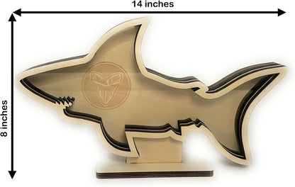 Shark Tooth Display Case XL 14” – Megalodon-Shaped Shark Teeth Holder for Collectors – Wooden Display for Fossilized Shark Teeth – Shark Tooth Holder Coastal Décor by Fossil King