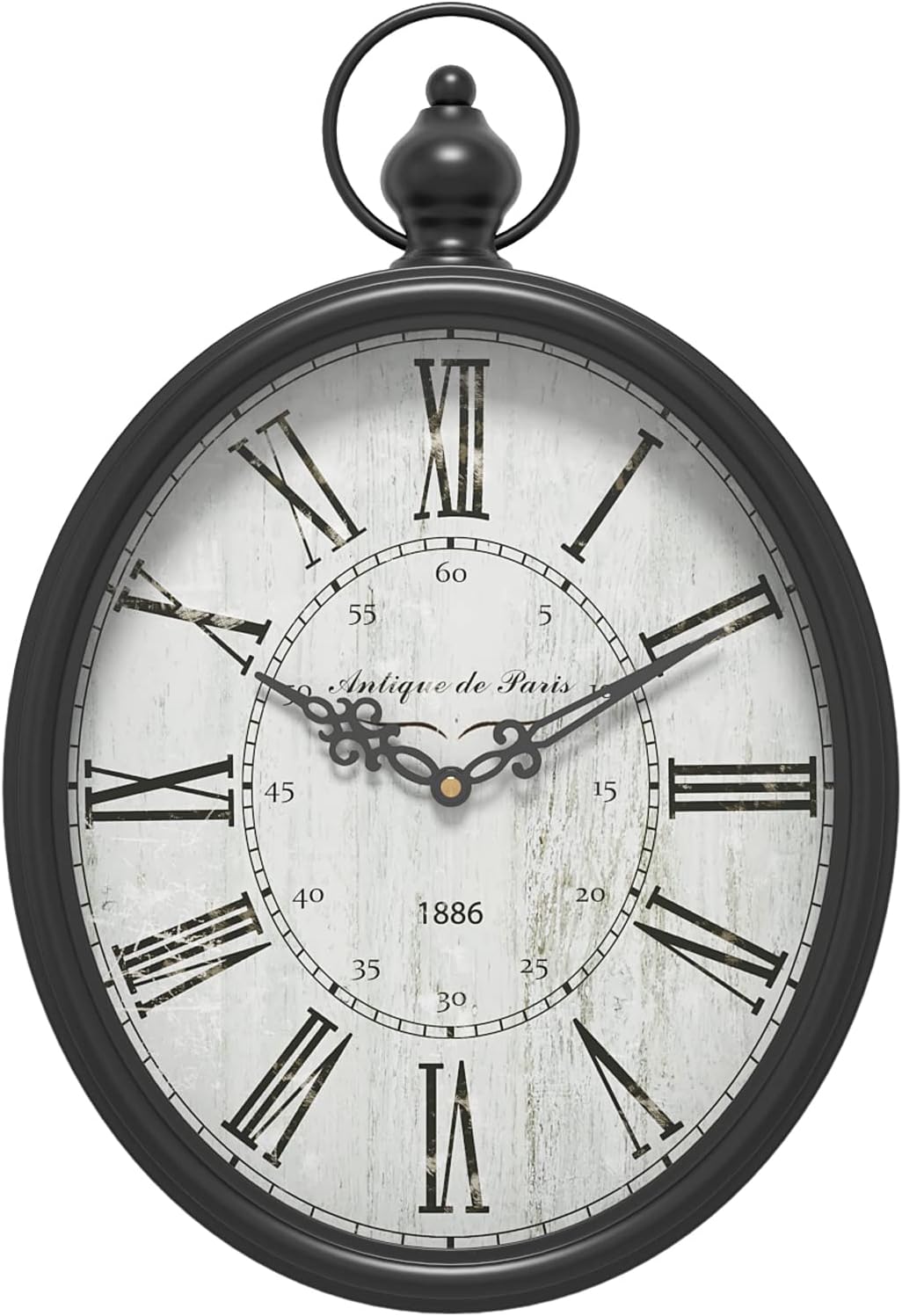 Menterry Large Oval Retro Wall Clock, Rustic Vintage Style, Antique Black | Battery Operated Silent Decor Wall Clocks for Living Room,Kitchen,Farmhouse,Office (15.5" H x 10.5" W)