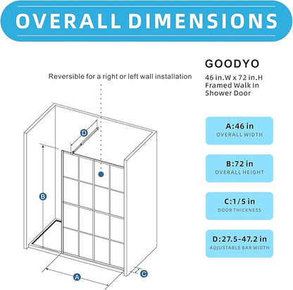 Goodyo 46" x 72" Shower Glass Door Tempered Glass Shower Screen - Image 7