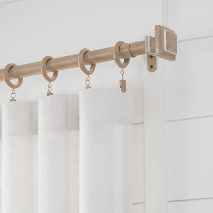 MODE Farmhouse Oak Curtain Rod, Square Finial - 76" to 144" | Strong 1-1/8" diameter adjustable steel rod and brackets, Easy to Install, Mounting Hardware Included, Supports up to 22 lb