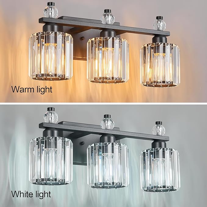 FDPBY Bathroom Vanity Lights 3-Light Sand Black Modern Crystal Vanity Light - Image 2