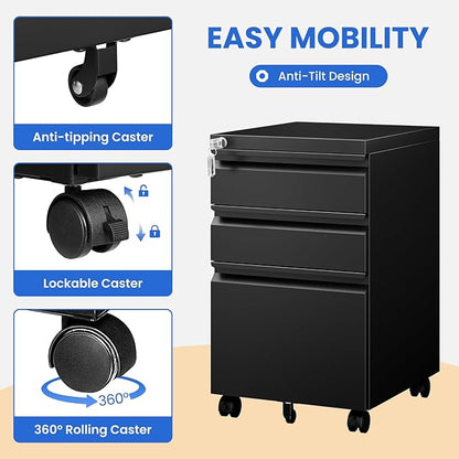 MIIIKO File Cabinet 3 Drawers on Wheels Under Desk, Un-Assembled Filing Cabinet - Image 6