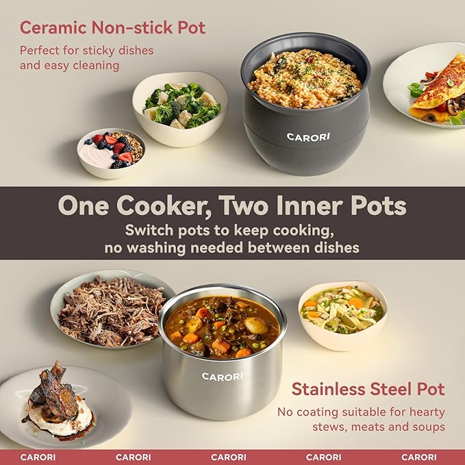 9-in-1 Electric Pressure Cooker 6 Qt, Dual Inner Pots, Stainless Steel Pot and - Image 2