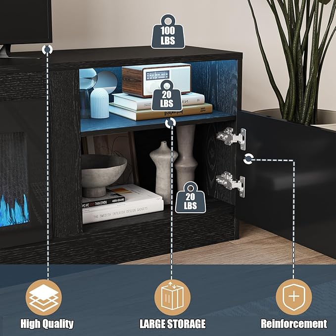VITESSE TV Stand with 36" inch Electric Fireplace Up to 90" TVs, LED Light - Image 5