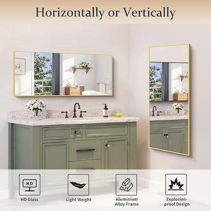 Gold Bathroom Mirror for Wall, 20x48 Inch Rectangle Mirror - Image 4