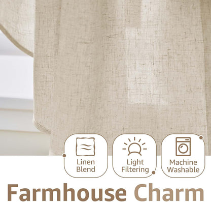 JINCHAN Swag Valance for Windows 36 Inch Length Farmhouse 2 Panels Beige | Linen kitchen valance, rod pocket, light filtering, country, small window treatment for bedroom living room