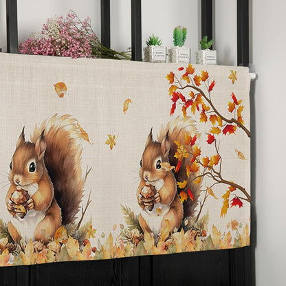 Squirrel Fall Window Valance Curtains, Farmhouse Maple Tree Leaf Window Treatment for Kitchen, Bathroom, Bedroom, Thanksgiving Day Autumn Botanical Rod Pocket Short Curtain 1 Panel, 54x18 in
