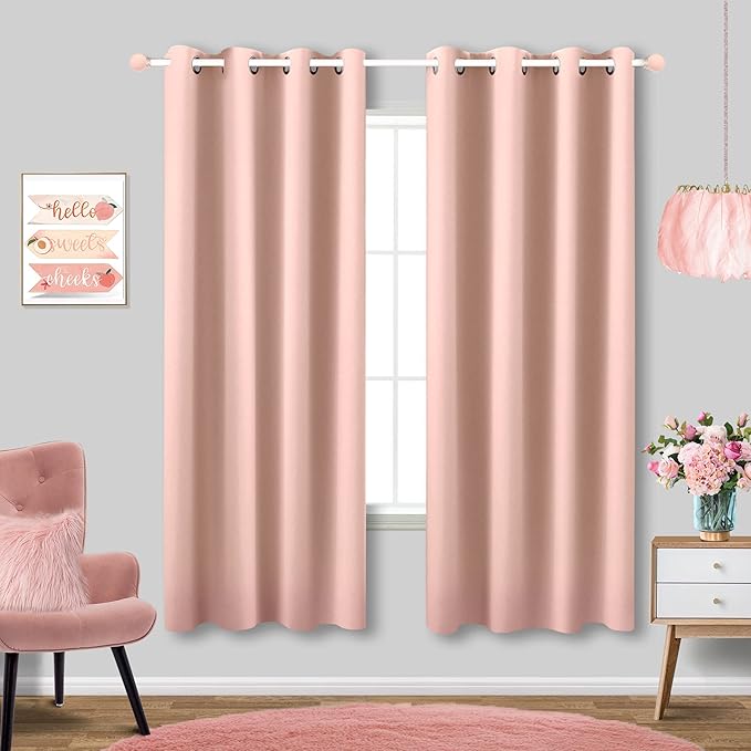 Blush Pink Curtains 63 Inch Length by KOUFALL