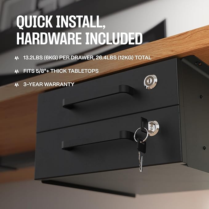 Under Desk Drawer Slide-Out – Lockable Metal Storage Drawers - Image 5