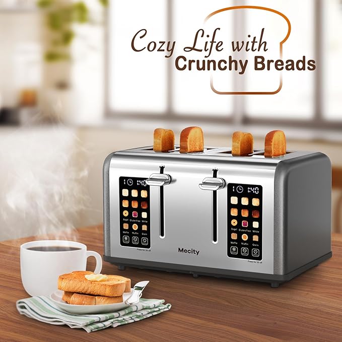 Mecity 4 Slice Toaster with Touch Screen Control, 4 Wide Slots, Stainless Steel - Image 7