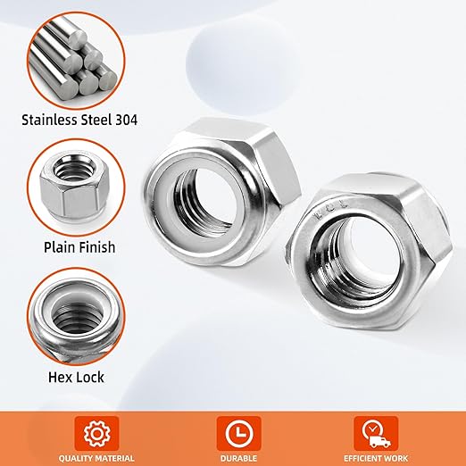 MewuDecor #10 32 Nylon Insert Hex Lock Nuts Locknuts, 304 Stainless Steel 18-8 - Image 4