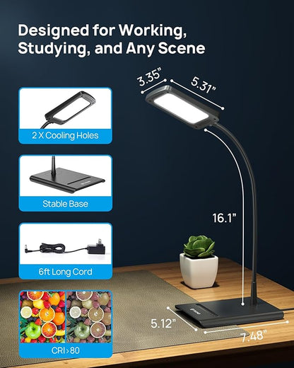 TROND Desk Lamp, Bright Dimmable Eye-Caring Table Lamp, 3 Color Modes 7 - Image 6