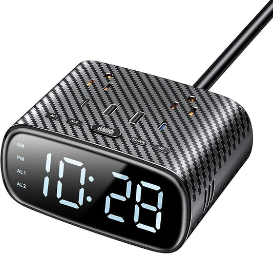 Sussex Alarm Clock with 2 USB-C, 2 USB-A Chargers Power Strip 2 Outlets by Sussex