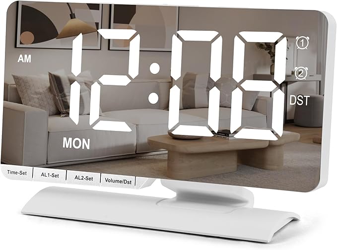 SZELAM Digital Clock, Alarm Clock Bedside, 7.3'' Large LED Mirror by SZELAM