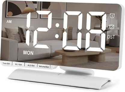 SZELAM Digital Clock, Alarm Clock Bedside, 7.3'' Large LED Mirror by SZELAM