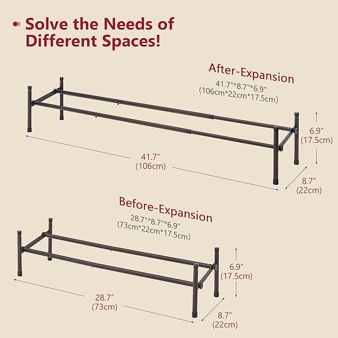 Tajsoon Expandable Shoe Rack for Closet 1 Tier, 28“-41“Adjustable & Stackable - Image 3