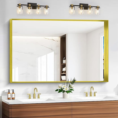 Gold Bathroom Mirror, 36x55 Inch Rectangular Deep Frame Mirror, Large Wall by Unknown