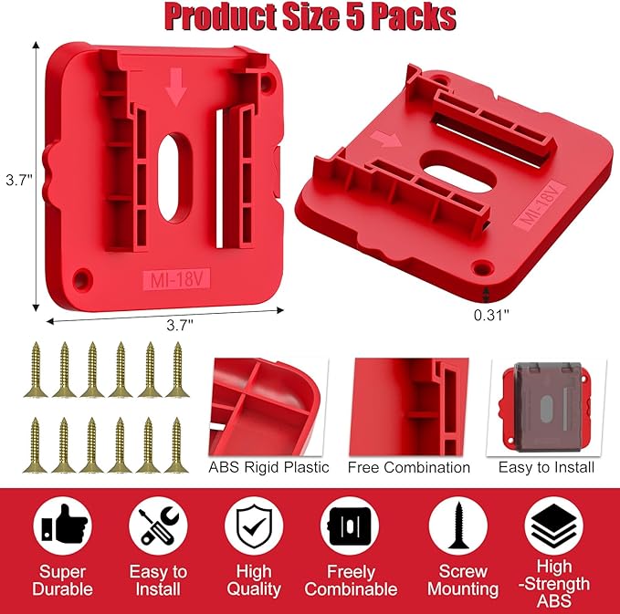 Battery Holder Compatible for Milwaukee 18V Battery, Wall Mount Batteries - Image 6