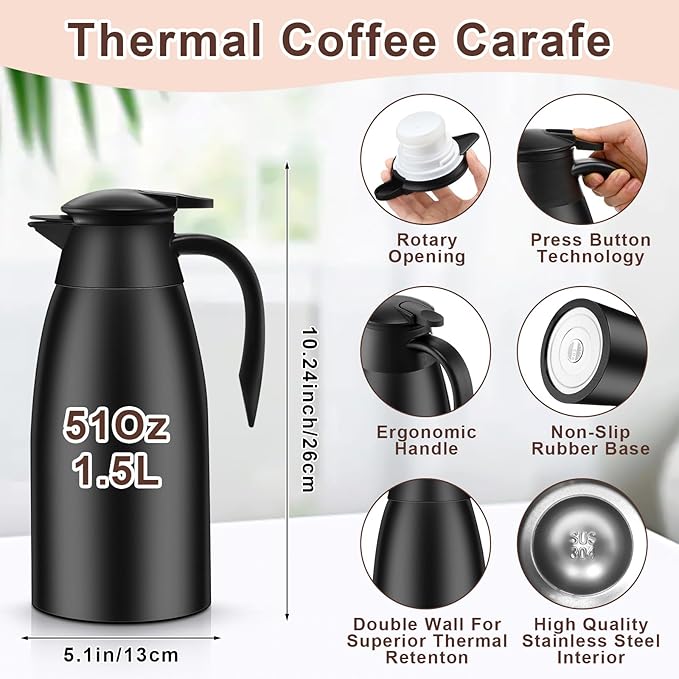 Norme 2 Pcs Thermal Coffee Carafe Insulated Stainless Steel Coffee Carafe - Image 2