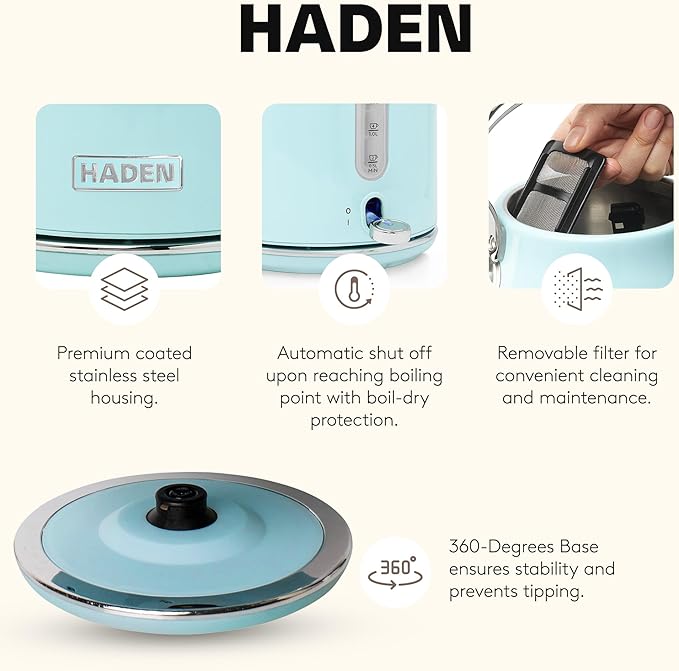 Haden Heritage 1.7 Liter Stainless Steel Electric Kettle, Hot Water Kettle - Image 3