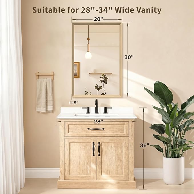 Oak Wood Effect Framed Wall Mirror, 20x30 Rectangle Mirror, Anti-desilvering - Image 2