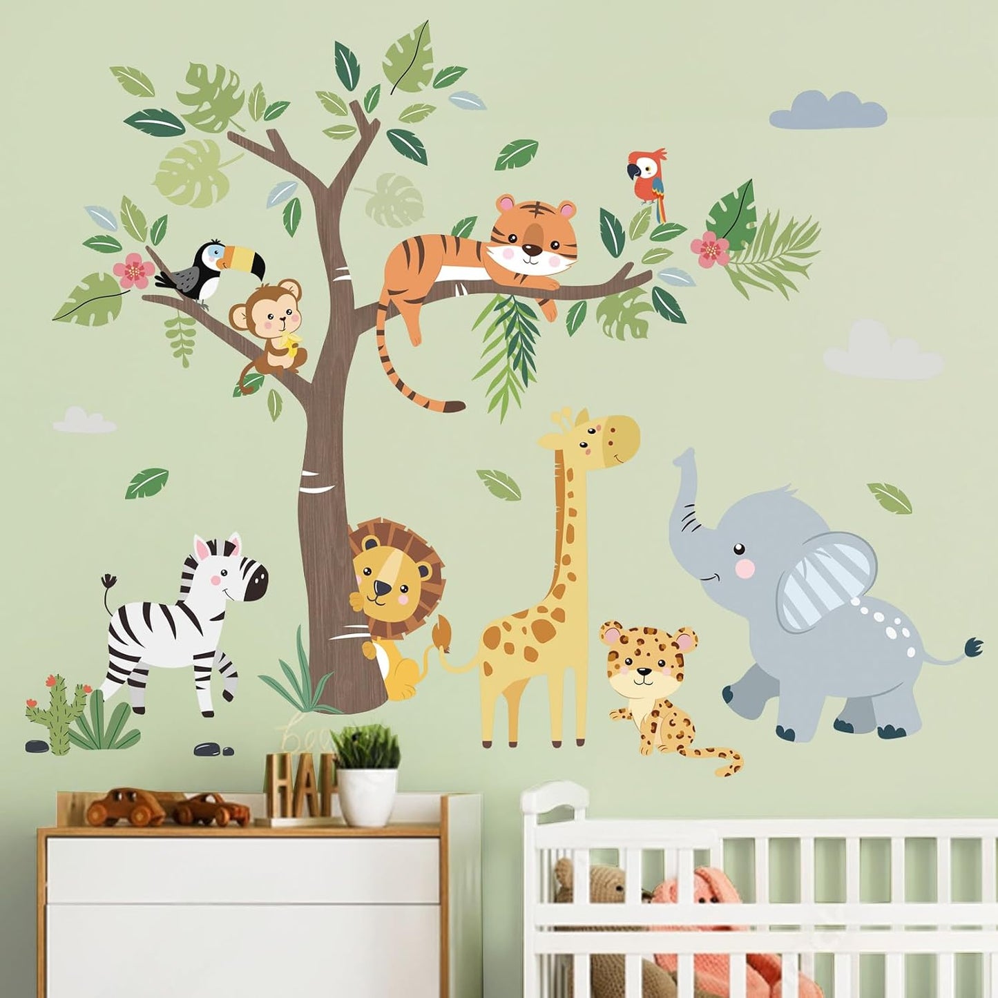 decalmile Jungle Animals Tree Elephant Wall Decals Stickers Nursery Decor
