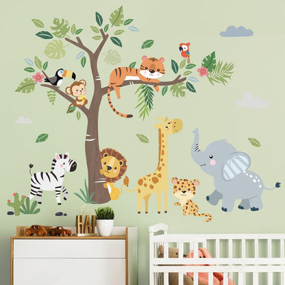 decalmile Jungle Animals Tree Elephant Wall Decals Stickers Nursery Decor