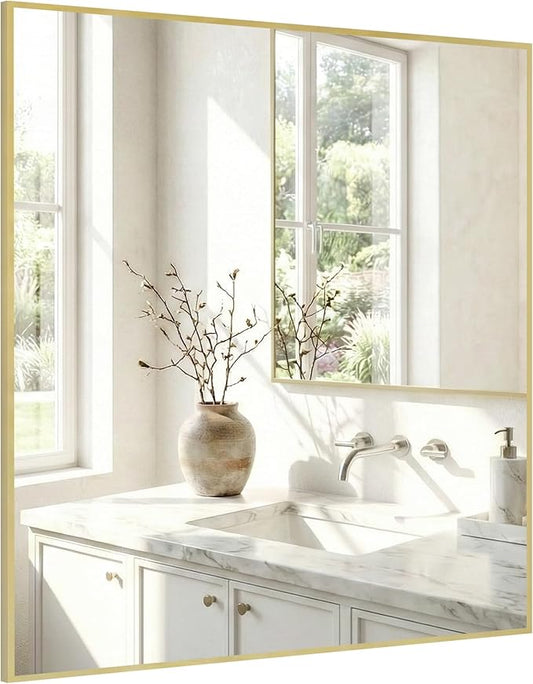 36"x36" Large Gold Wall Mirror, Metal Framed Bathroom Vanity Mirror, Oversized by Pocetry