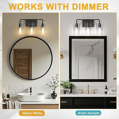 L LOHAS LED 3-Light Bathroom Light Fixtures, 17.71" Black Bathroom Vanity Light - Image 7