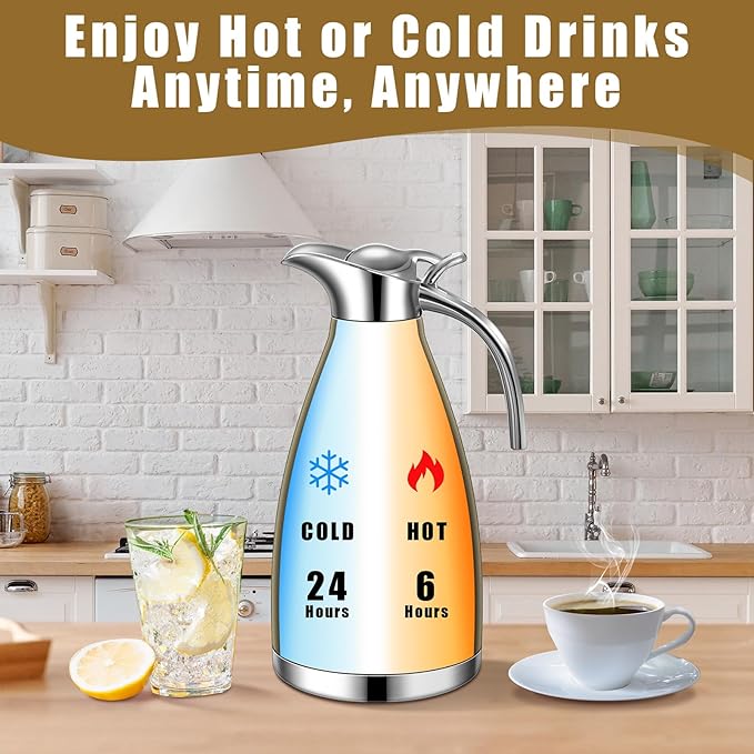 Uiifan 2 Pcs 68 oz Thermal Coffee Carafe Insulated Stainless Steel Coffee Carafe - Image 3