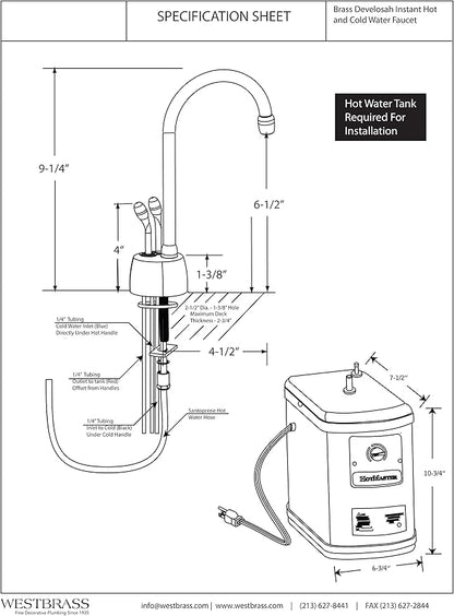 Westbrass A272HFP-12 Develosah 2-Handle Hot and Cold Water Dispenser - Image 6
