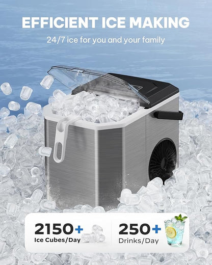 Silonn Ice Maker Countertop, Stainless Steel Portable Ice Machine - Image 3