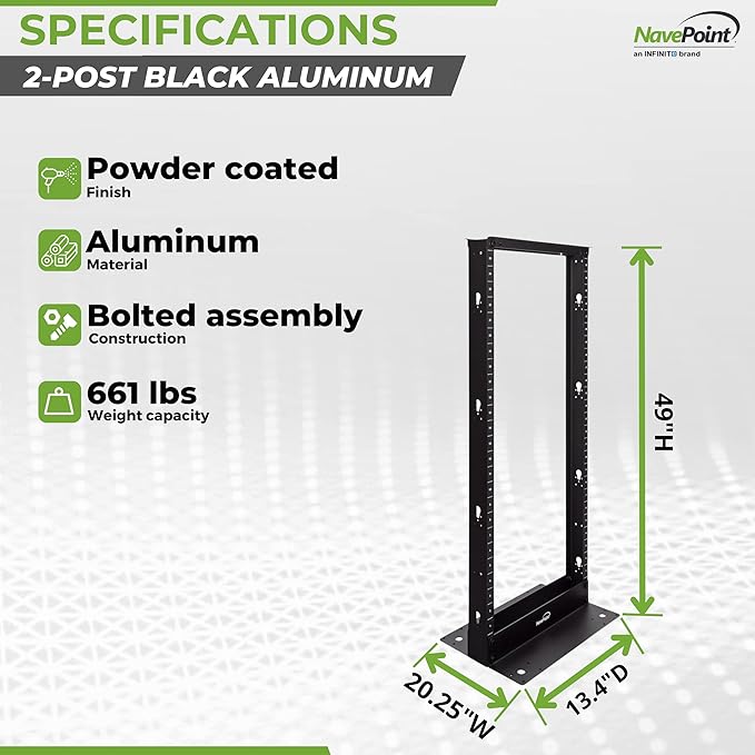 NavePoint 25U 2 Post Open Frame Server Rack - Image 4