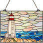 Bieye W10066 Peggy's Point Lighthouse Tiffany Style Stained Glass Window Hangings Panel, 19" W x 14.4" H