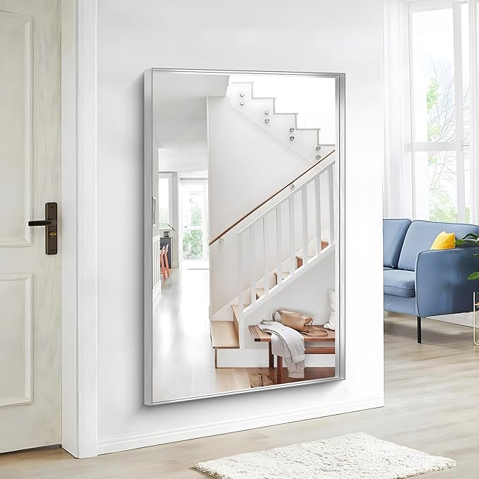 Silver Bathroom Mirror, 36x55 Inch Rectangular Deep Frame Mirror, Large Wall - Image 5