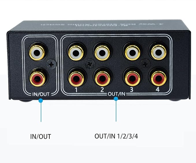 No Noise 4 Way 1 in 4 Out or 4 in 1 Out Audio Sound selector RCA Female Stereo - Image 6
