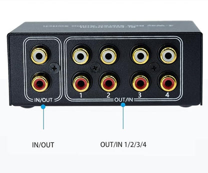 No Noise 4 Way 1 in 4 Out or 4 in 1 Out Audio Sound selector RCA Female Stereo - Image 6