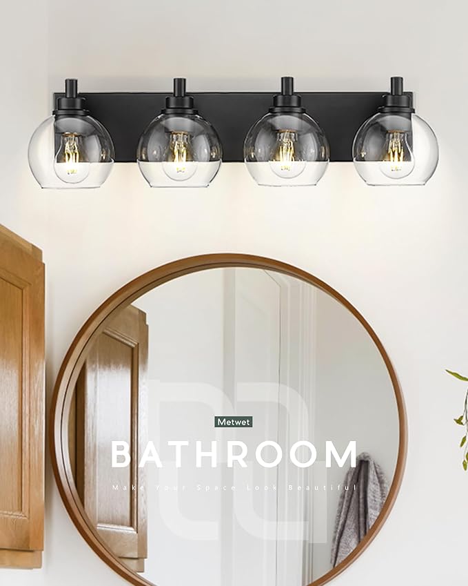METWET Bathroom Light Fixtures, 4 Light Matte Black Vanity Light, 26 Inch - Image 5