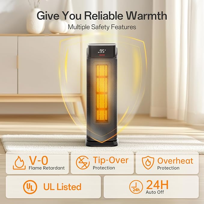 BREEZOME Space Heater Indoor, 1500W PTC Portable Electric Heaters - Image 7
