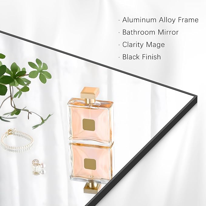 Black Bathroom Mirror for Wall, 30x36 Inch Rectangle Mirrors - Image 7