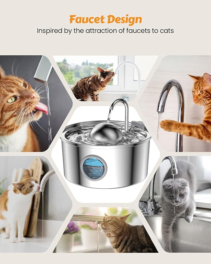 AONBOY Cat Water Fountain Stainless Steel, 108oz/3.2L Cat Fountain, Pet Water - Image 9
