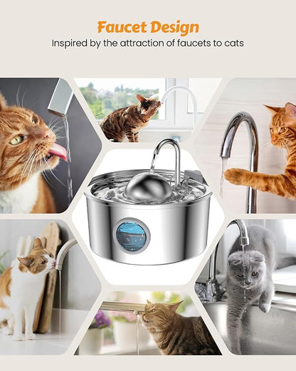 AONBOY Cat Water Fountain Stainless Steel, 108oz/3.2L Cat Fountain, Pet Water - Image 9