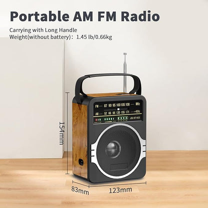 JEUJUG Portable AM FM Radio, FM Radio Built-in Rechargeable Battery/DC D*4 Cell - Image 7
