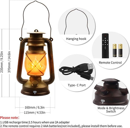 2 Pack Bronze Vintage 4 Modes Light LED Lanterns，Rechargeable Dancing Flame - Image 3