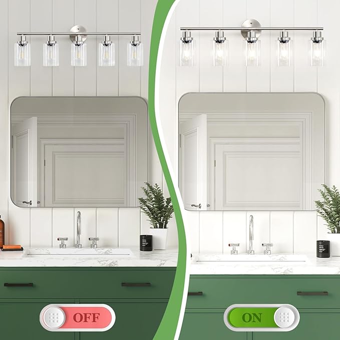 Guliaofo 5-Light Bathroom Vanity Lights, E26 Modern Brushed Nickel Bathroom - Image 5