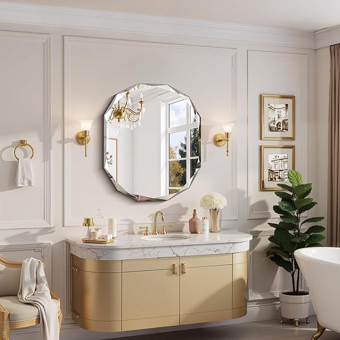 GLASHOM Frameless Bathroom Mirror, 30x36 inch Vanity Mirror Beveled Edge Wall - Image 9